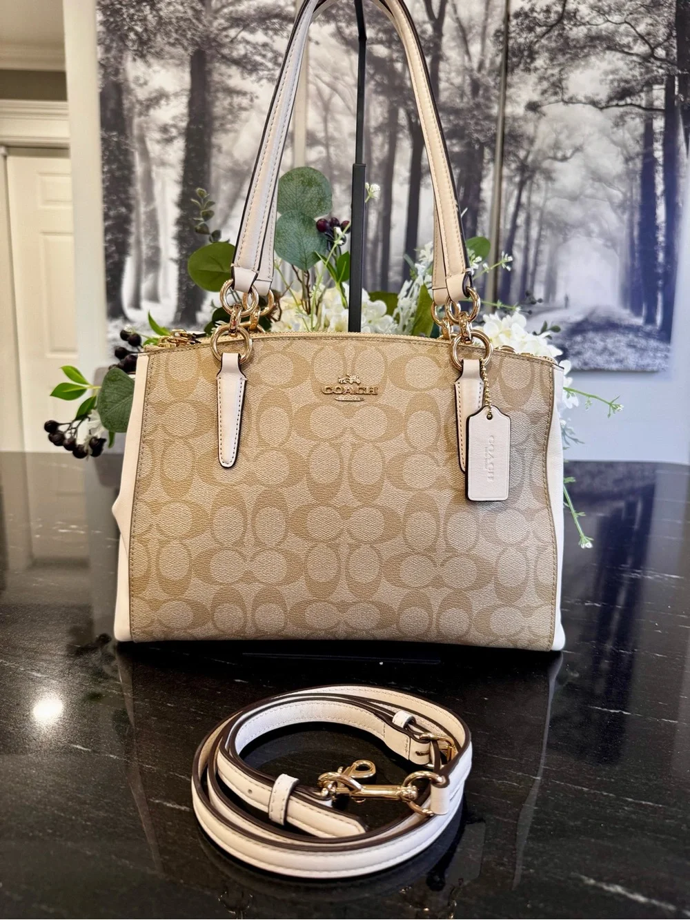 🤎Coach Christie Carryall Khaki Chalk Satchel Crossbody